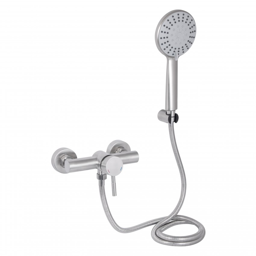 Змішувач для душу Aria 010, Nickel (k35) із душовим гарнітуром LDARI010NKS43361 Lidz LIDZ