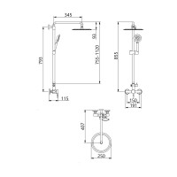 Душова система для душу Aria 1020, Nickel (k35) на два споживачі LDARI1020NKS46114 Lidz LIDZ фото 1