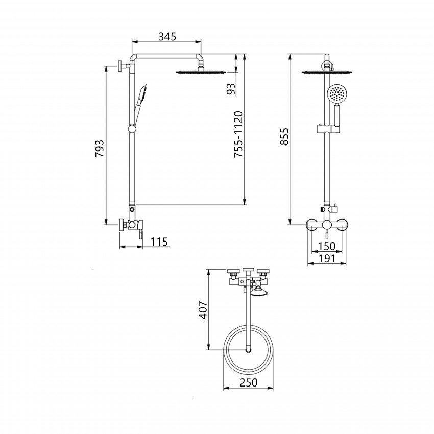 Душова система для душу Aria 1020, Nickel (k35) на два споживачі LDARI1020NKS46114 Lidz LIDZ фото 1