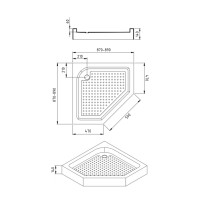 Lidz Душовий піддон DOZORCA SC90x90.LOW, низький, п'ятикутний, акриловий + ніжки, діаметр зливу 50 мм LIDZ фото 1