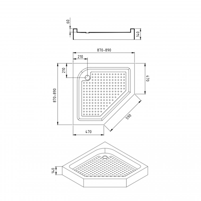 Lidz Душовий піддон DOZORCA SC90x90.LOW, низький, п'ятикутний, акриловий + ніжки, діаметр зливу 50 мм LIDZ фото 1