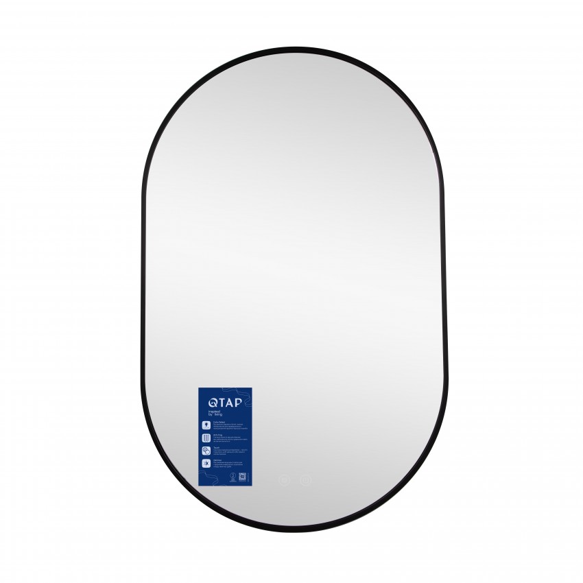 Дзеркало настінне Scorpio (SC1) 500x800 мм, овальне, з LED-підсвіткою Touch, антизапотіванням, димером, рег. темп. кольору (3000-6500K) Black Qtap QTAP фото 2
