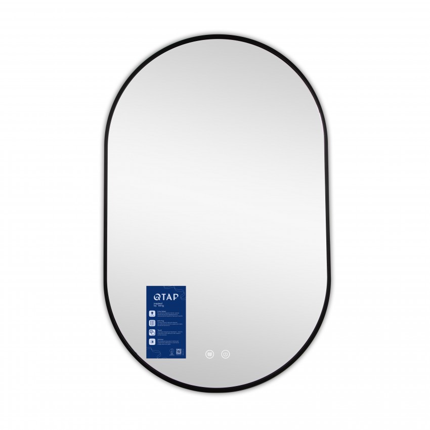 Дзеркало настінне Scorpio (SC1) 500x800 мм, овальне, з LED-підсвіткою Touch, антизапотіванням, димером, рег. темп. кольору (3000-6500K) Black Qtap QTAP фото 3