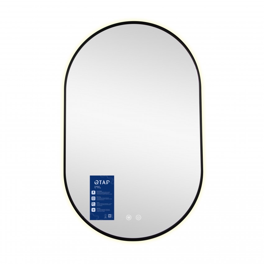 Дзеркало настінне Scorpio (SC1) 500x800 мм, овальне, з LED-підсвіткою Touch, антизапотіванням, димером, рег. темп. кольору (3000-6500K) Black Qtap QTAP фото 4