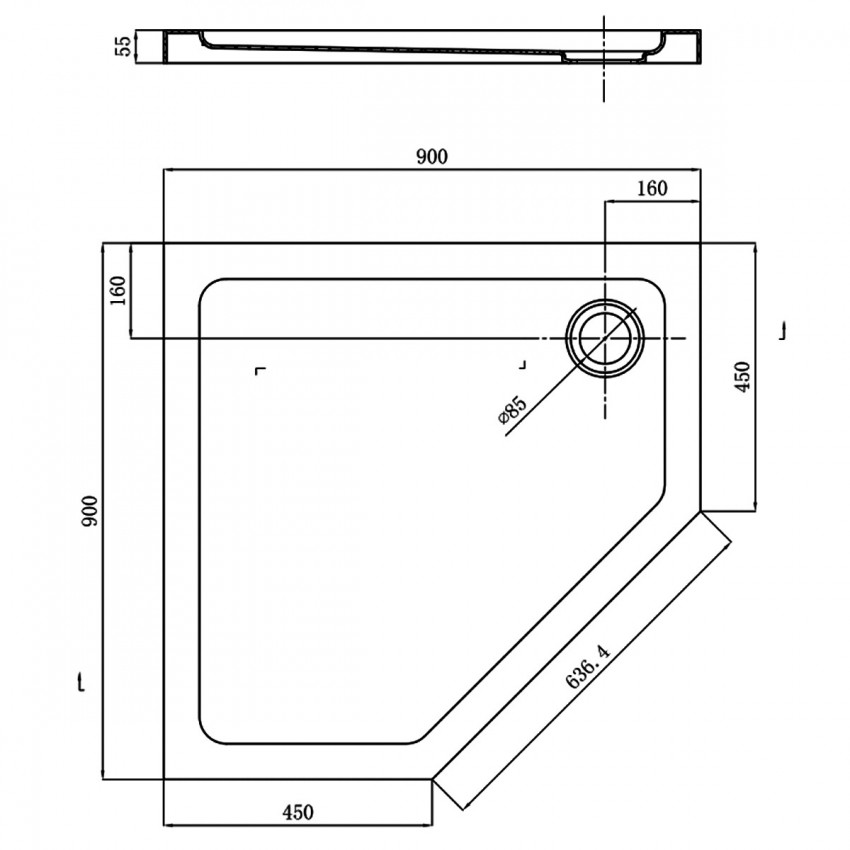 FTR0123 COMFORT Піддон душовий, п'ятикутн., 90х90, з сифоном (1 сорт) DEVIT фото 2
