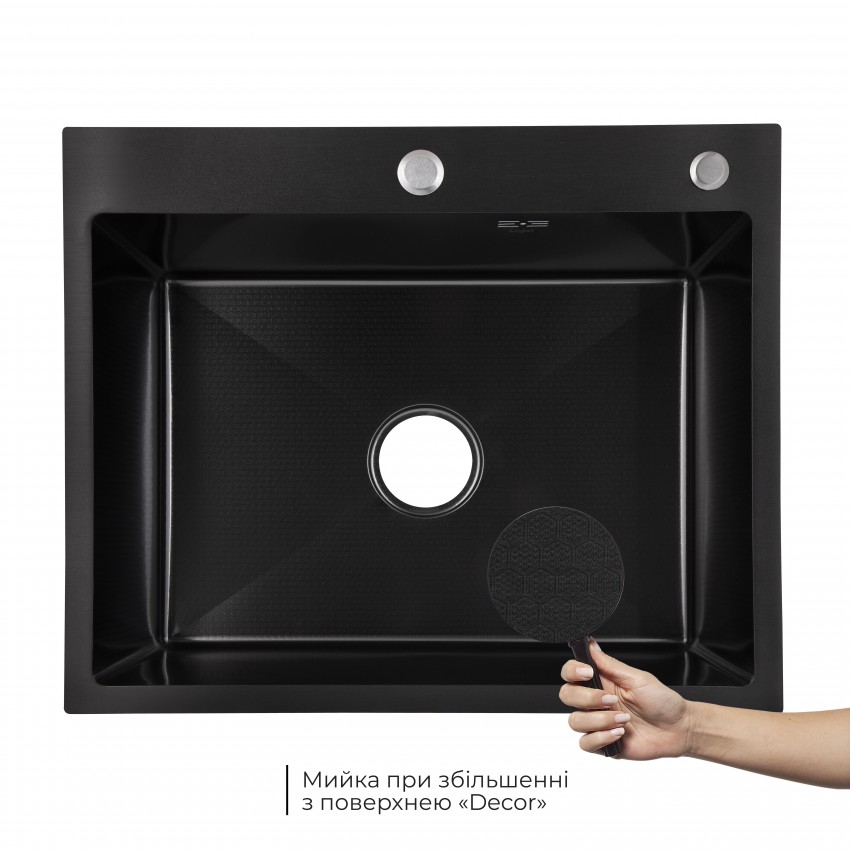 Мийка для кухні інтегрована Handmade H6050HB Decor Black PVD Honeycomb 2,5/0,5 мм LDH6050BDECPVD48371 Lidz LIDZ фото 2