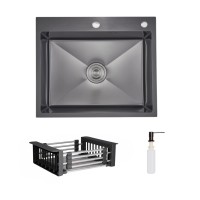 Комплект Lidz Handmade H6050HB Мийка для кухні інтегрована Decor Black PVD Honeycomb у комплекті з дозатором + LIDZK01B Корзина для кухонної мийки LIDZ
