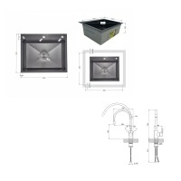 Акційний набір Lidz: мийка інтегрована Decor Black PVD Honeycomb 2,5/0,5 мм + Змішувач Aria для кухні з гнучким виливом (k35) Black LIDZ фото 1
