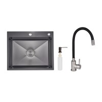 Акційний набір Lidz: мийка інтегрована Decor Black PVD Honeycomb 2,5/0,5 мм + Змішувач Aria для кухні з гнучким виливом (k35) Black LIDZ