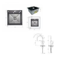 Акційний набір Lidz: мийка інтегрована Decor Black PVD Honeycomb 2,5/0,5 мм + Змішувач Aria для кухні з гнучким виливом (k35) Black LIDZ фото 1
