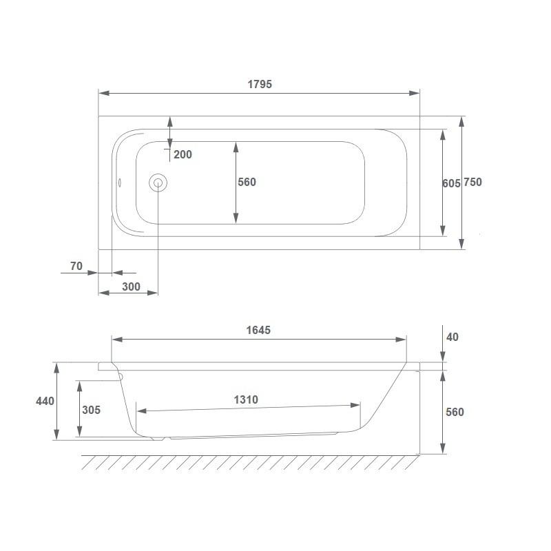 WA1-55-180x075 Ванна акрилова MIA Eco 180x75 + ніжки (1 сорт) RADAWAY фото 2
