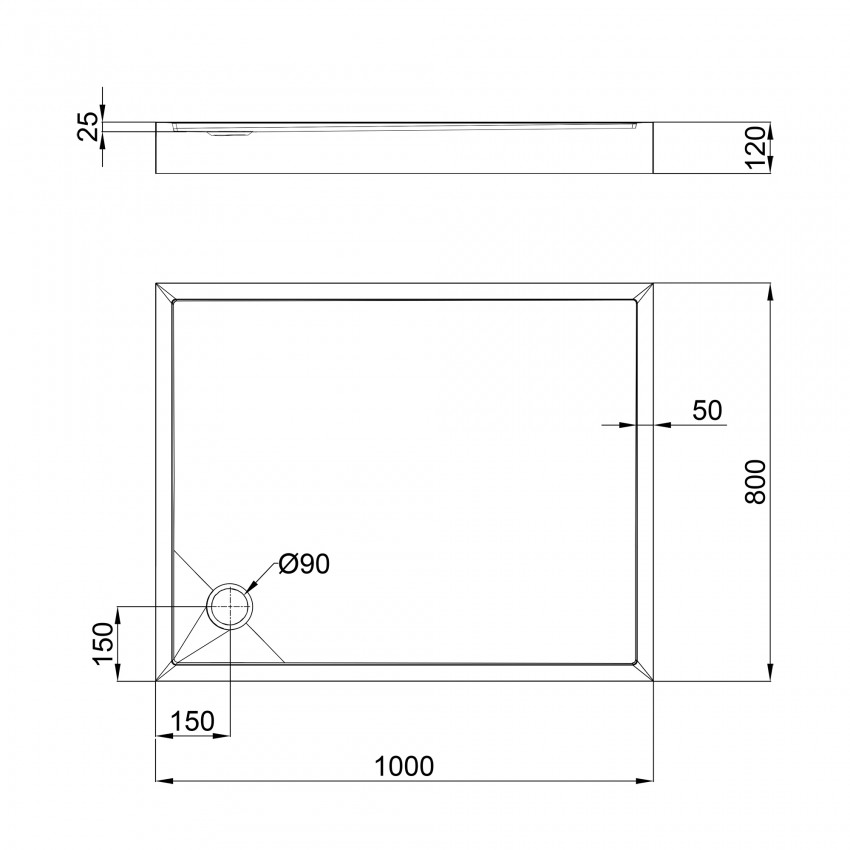 Душовий піддон Tern 301812C, 100x80x12 см, прямокутний, акриловий + ніжки, діаметр зливу 90 мм + сифон з гідрозатвором хром Qtap QTAP фото 1