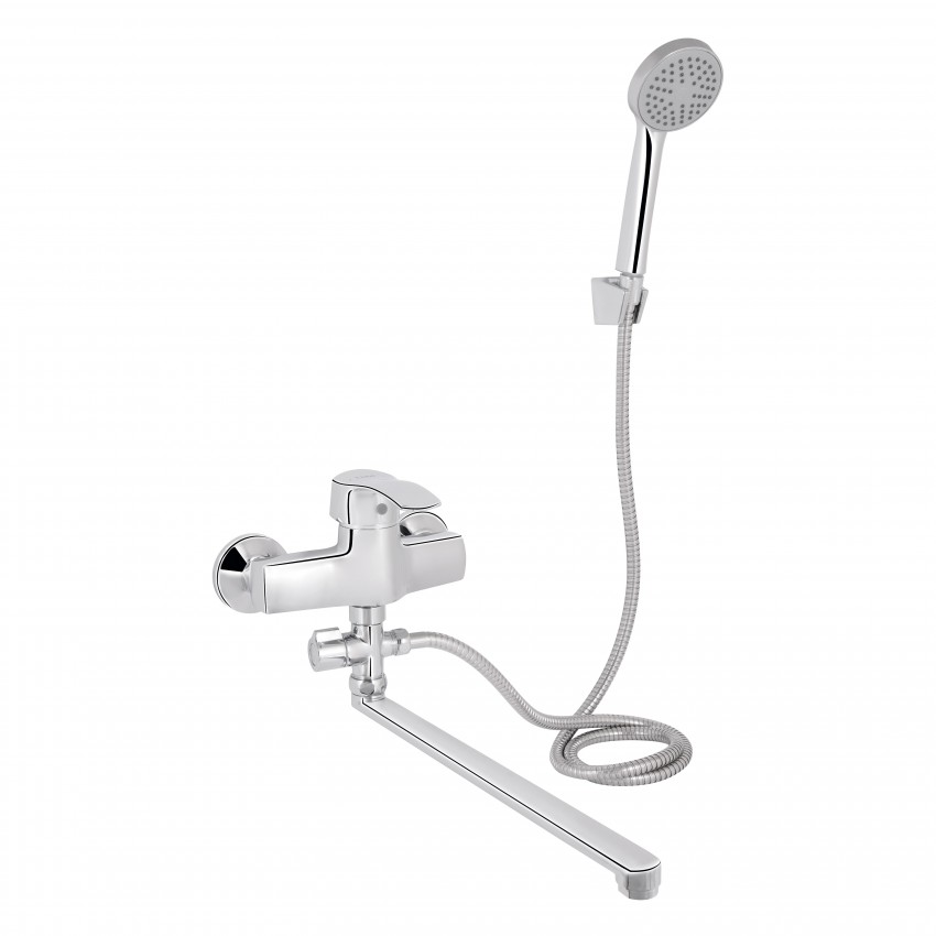 Змішувач для ванни Anny 005C2, Chrome (k40) з довгим поворотним виливом та душовим гарнітуром LDANN005C2CRM35102 Lidz LIDZ