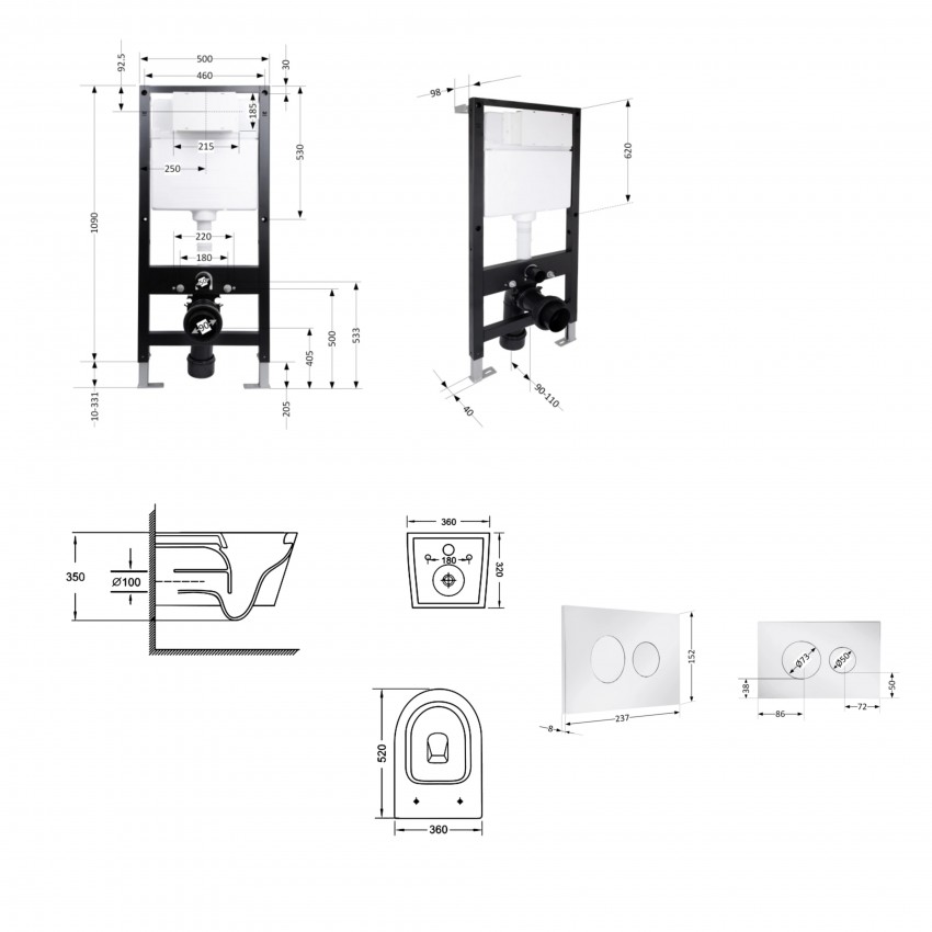 Готове рішення Qtap для ванної кімнати: підвісний унітаз Jay Ultra Quiet 520x360x320 + комплект інсталяції Standard (кругла клавіша Chrome) QTAP фото 1
