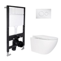 Готове рішення Qtap для ванної кімнати: підвісний унітаз Jay Rimless 520x360x320 + комплект інсталяції Standard (кругла клавіша Chrome) QTAP