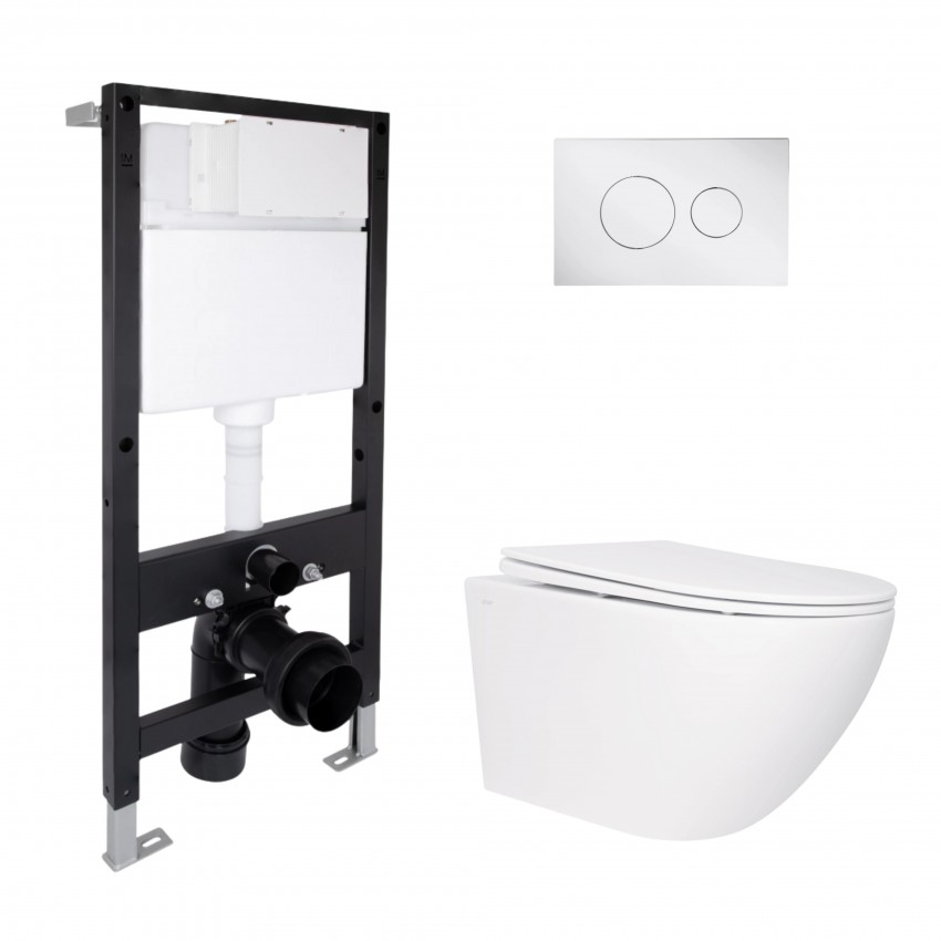 Готове рішення Qtap для ванної кімнати: підвісний унітаз Jay Rimless 520x360x320 + комплект інсталяції Standard (кругла клавіша Chrome) QTAP