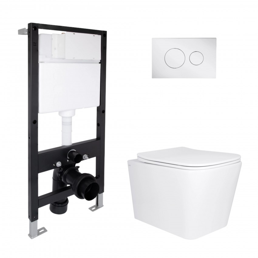 Готове рішення Qtap для ванної кімнати: підвісний унітаз Tern Ultra Quiet 525x345x360 + комплект інсталяції Standard (кругла клавіша Chrome) QTAP
