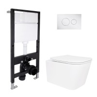 Готове рішення Qtap для ванної кімнати: підвісний унітаз Crow Ultra Quiet 520x360x290 + комплект інсталяції Standard (кругла клавіша Chrome) QTAP