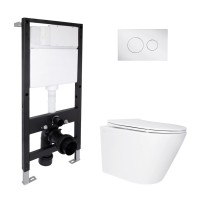 Готове рішення Qtap для ванної кімнати: підвісний унітаз Swan Ultra Quiet 520x360x320 + комплект інсталяції Standard (кругла клавіша Chrome) QTAP