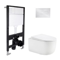 Готове рішення Qtap для ванної кімнати: підвісний унітаз Taurus Ultra Quiet 515x360x350 + комплект інсталяції Standard (лінійна клавіша Chrome) QTAP