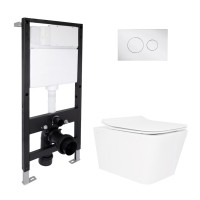 Готове рішення Qtap для ванної кімнати: підвісний унітаз Crow Rimless 520x360x290 + комплект інсталяції Standard (кругла клавіша Chrome) QTAP