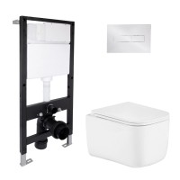 Готове рішення Qtap для ванної кімнати: підвісний унітаз Gemini Ultra Quiet 485x340x350 + комплект інсталяції Standard (лінійна клавіша Chrome) QTAP