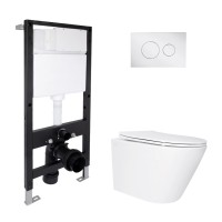 Готове рішення Qtap для ванної кімнати: підвісний унітаз Swan Ultra Quiet 485x360x320 + комплект інсталяції Standard (кругла клавіша Chrome) QTAP