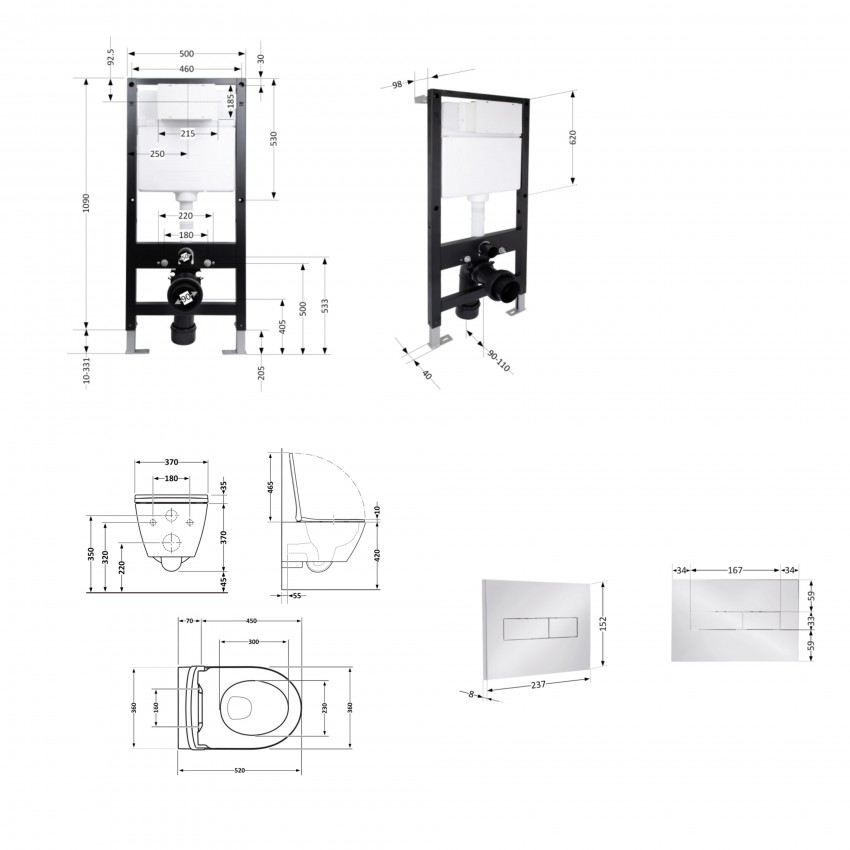 Готове рішення Qtap для ванної кімнати: підвісний унітаз Robin ML Ultra Quiet 520x365x365 + комплект інсталяції Standard (лінійна клавіша Chrome) QTAP фото 1