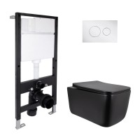 Готове рішення Qtap для ванної кімнати: підвісний унітаз Gemini Ultra Quiet 520x360x350 + комплект інсталяції Standard (кругла клавіша Chrome) QTAP