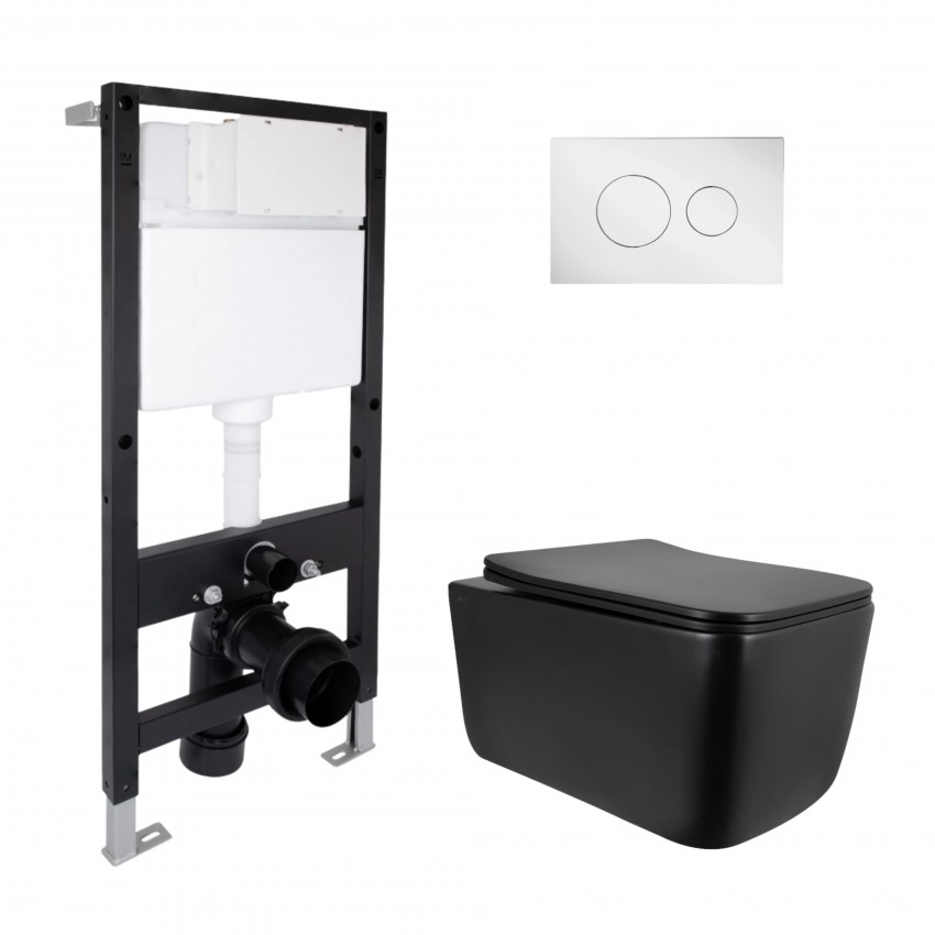 Готове рішення Qtap для ванної кімнати: підвісний унітаз Gemini Ultra Quiet 520x360x350 + комплект інсталяції Standard (кругла клавіша Chrome) QTAP