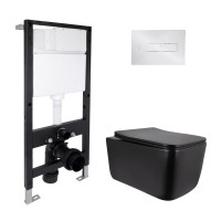 Готове рішення Qtap для ванної кімнати: підвісний унітаз Gemini Ultra Quiet 520x360x350 + комплект інсталяції Standard (лінійна клавіша Chrome) QTAP
