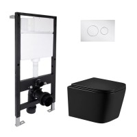 Готове рішення Qtap для ванної кімнати: підвісний унітаз Crow Ultra Quiet 485x340x290 + комплект інсталяції Standard (кругла клавіша Chrome) QTAP