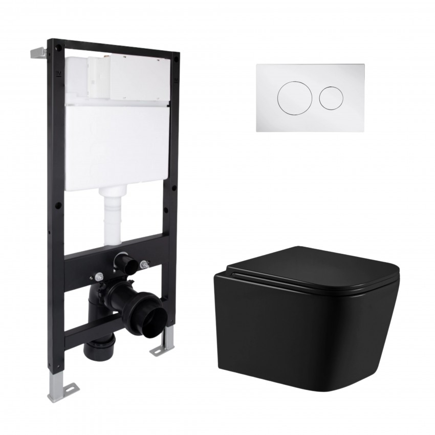 Готове рішення Qtap для ванної кімнати: підвісний унітаз Crow Ultra Quiet 485x340x290 + комплект інсталяції Standard (кругла клавіша Chrome) QTAP
