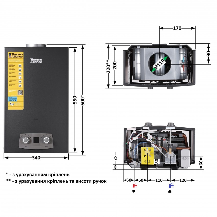 Колонка газова димохідна 10 л EURO+ JSD20-10NQB BLACK Thermo Alliance Thermo Alliance фото 1