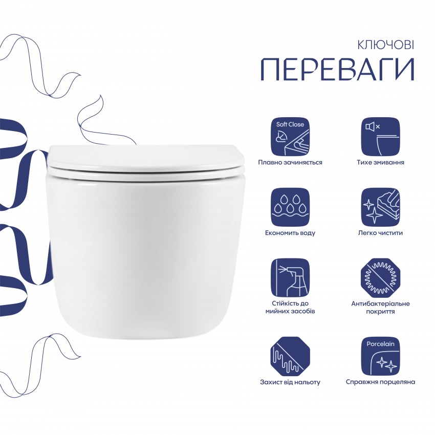 Унітаз підвісний Taurus Ultra Quiet 485×360×350 мм, White, з сидінням Slim Duroplast/ Soft-close/ Quick Release QTTAU26W45428 Qtap QTAP фото 2