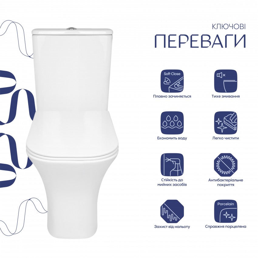Унітаз підлоговий Presto Quadro Ultra Quiet 650х340х790 мм, White, з сидінням Slim Duroplast/ Soft-close/ Quick Release QTPRE27W51021 Qtap QTAP фото 2