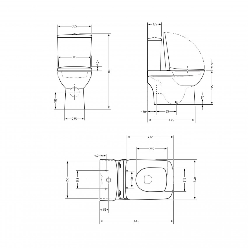Унітаз підлоговий Presto Quadro Ultra Quiet 650х340х790 мм, White, з сидінням Slim Duroplast/ Soft-close/ Quick Release QTPRE27W51021 Qtap QTAP фото 1