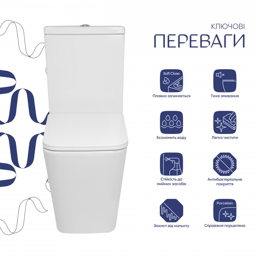 Унітаз підлоговий Crow Eco Ultra Quiet 640×360×835 мм, White, з сидінням Slim Duroplast / Soft-close / Quick Release QTCRO27W51030 Qtap QTAP фото 2