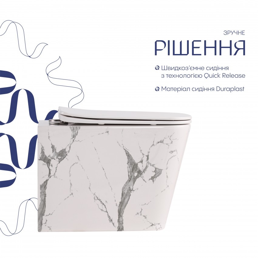 Унітаз підвісний Tern Ultra Quiet 520×345×325 мм, Marble, з сидінням Slim Duroplast / Soft-close / Quick Release QTTER26MR49002 Qtap QTAP фото 3