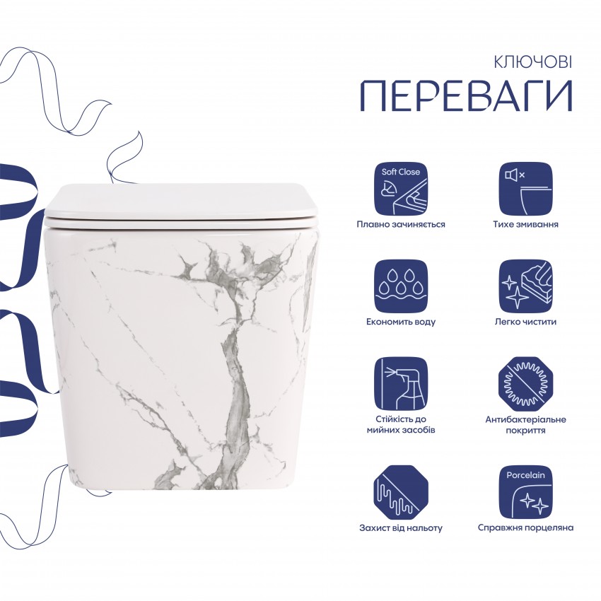 Унітаз підвісний Tern Ultra Quiet 520×345×325 мм, Marble, з сидінням Slim Duroplast / Soft-close / Quick Release QTTER26MR49002 Qtap QTAP фото 2