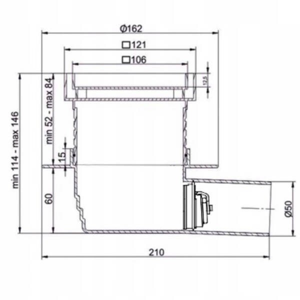 BA0102D Basic Душовий трап 10х10 з накладкою під плитку, сухим затвором та з горизонтальним виводом DEVIT фото 1