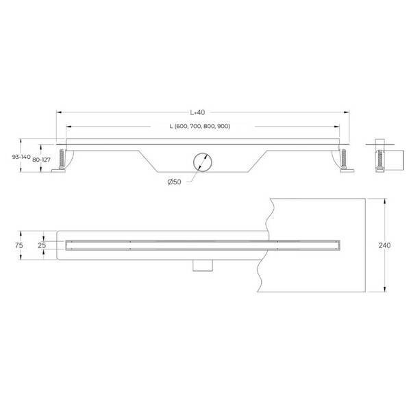 UN7033B Universal Slim Душовий канал 70 з нержавіючої сталі, сифоном і декоративною накладкою, з горизонтальним виводом, чорний DEVIT фото 4