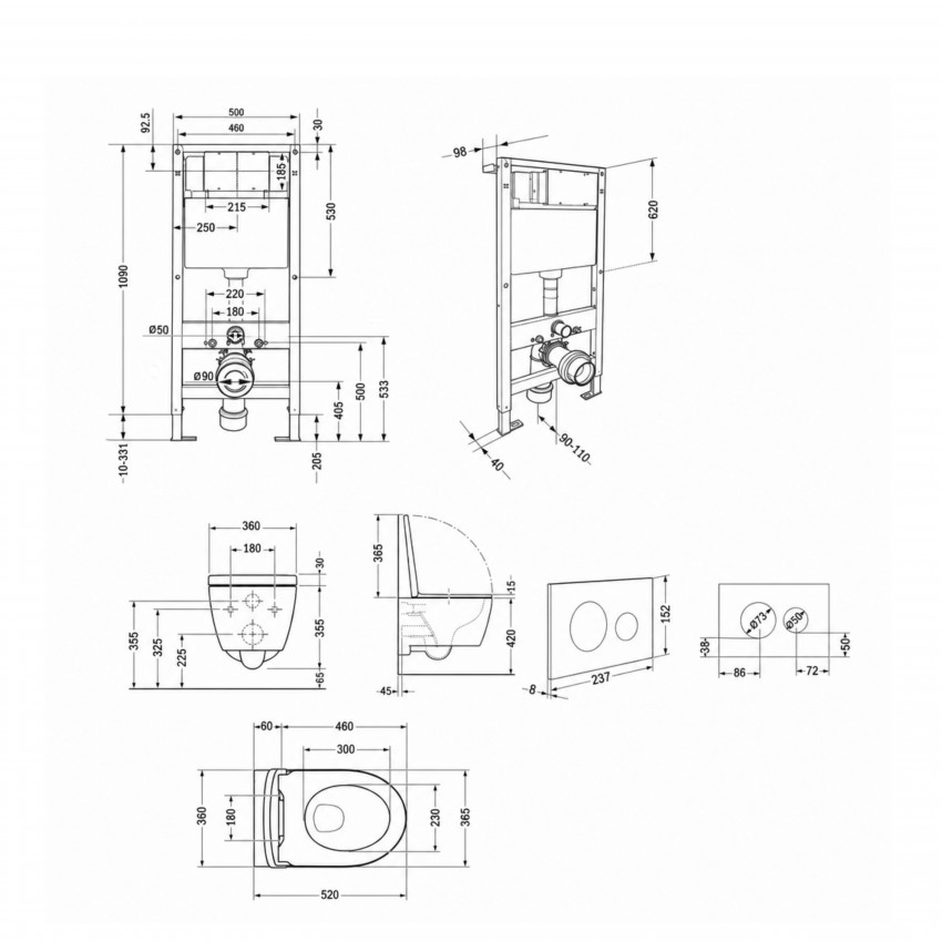 Готове рішення Qtap для ванної кімнати: підвісний унітаз Swan Rimless 520x360x320 + комплект інсталяції Standard (кругла клавіша White) QTAP фото 1