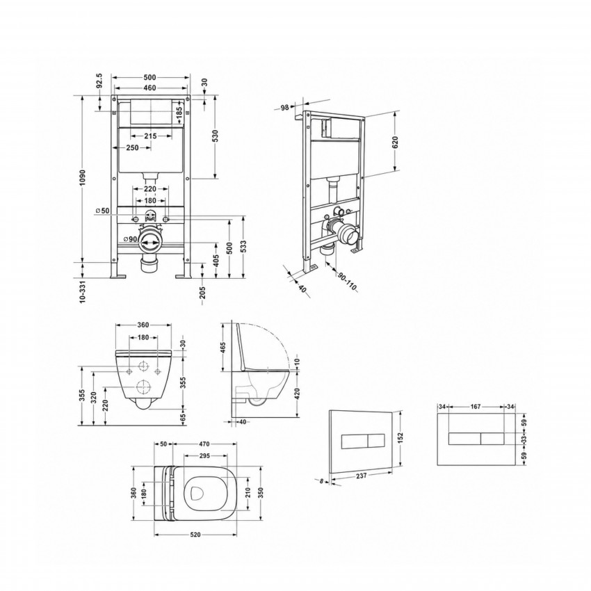 Готове рішення Qtap для ванної кімнати: підвісний унітаз Crow Rimless 520x360x290 + комплект інсталяції Standard (лінійна клавіша Chrome) QTAP фото 1