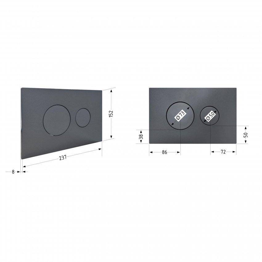 Клавіша змиву Standard 152x236x28 мм, Gunmetal Black, кругла QTSTD164GMB51271 Qtap QTAP фото 1