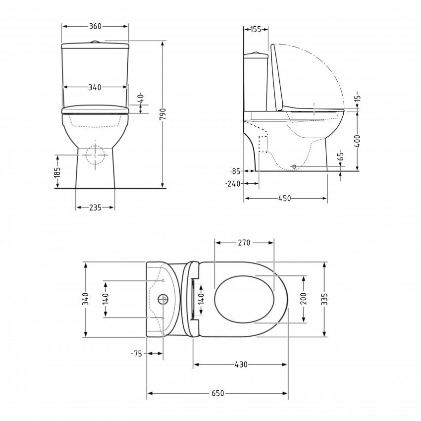 Унітаз підлоговий Presto Rimless 650×340×790 мм, White, з сидінням Slim Duroplast/ Soft-close/ Quick Release QT24221217AW Qtap QTAP фото 1