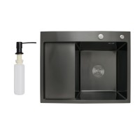 Мийка для кухні інтегрована Handmade H6350BL, Brushed Black PVD, 3,0/1,0 мм, крило ліворуч LDH6350BRUL45589 Lidz LIDZ