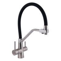 Змішувач для кухні Aria 020F3, Nickel/Black (k35) з гнучким виливом з підключенням для питної води LDARI020F3BNK37647 Lidz LIDZ
