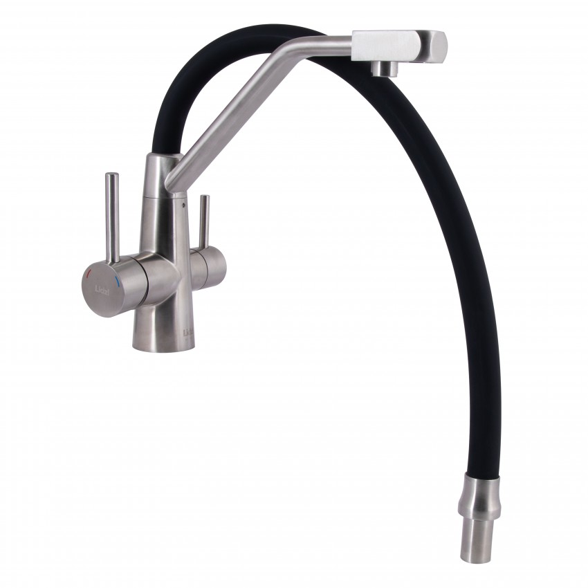 Змішувач для кухні Aria 020F3, Nickel/Black (k35) з гнучким виливом з підключенням для питної води LDARI020F3BNK37647 Lidz LIDZ фото 3