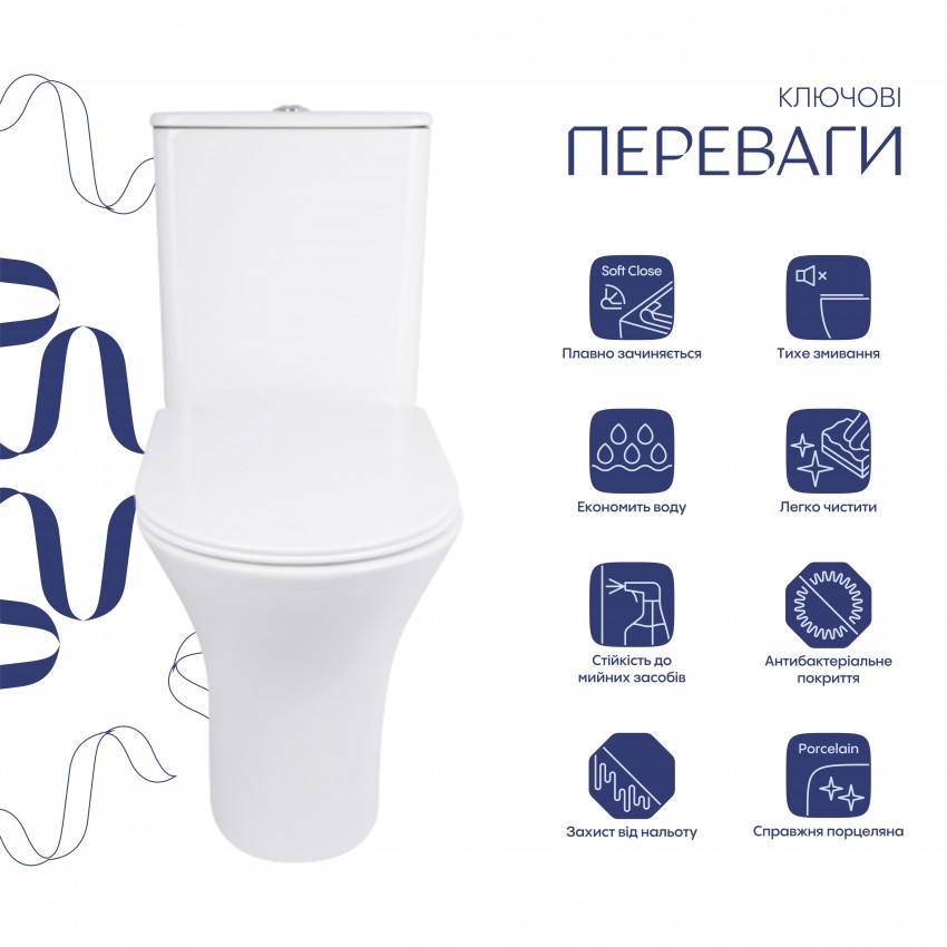 Унітаз підлоговий Presto Rimless 650×340×790 мм, White, з сидінням Slim Duroplast/ Soft-close/ Quick Release QT24221217AW Qtap QTAP фото 2